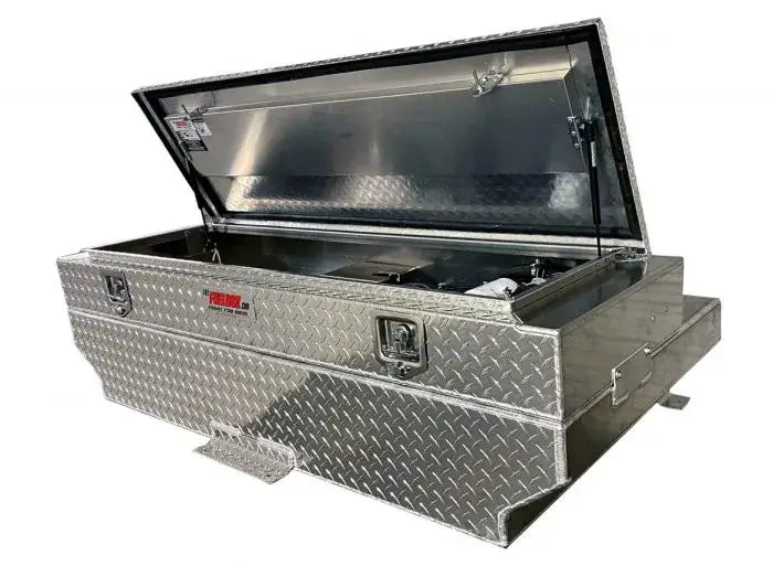 Fuelbox FTC70T under tonneau fuel tank toolbox combo closeup with open lid
