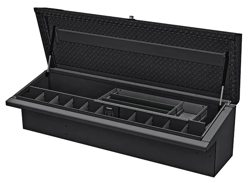 ATB Low Profile Side Mount Tool Box black powder coat with open lid