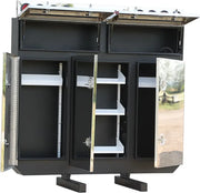 ATB Enclosed Headache Rack stainless steel with tool box opened doors