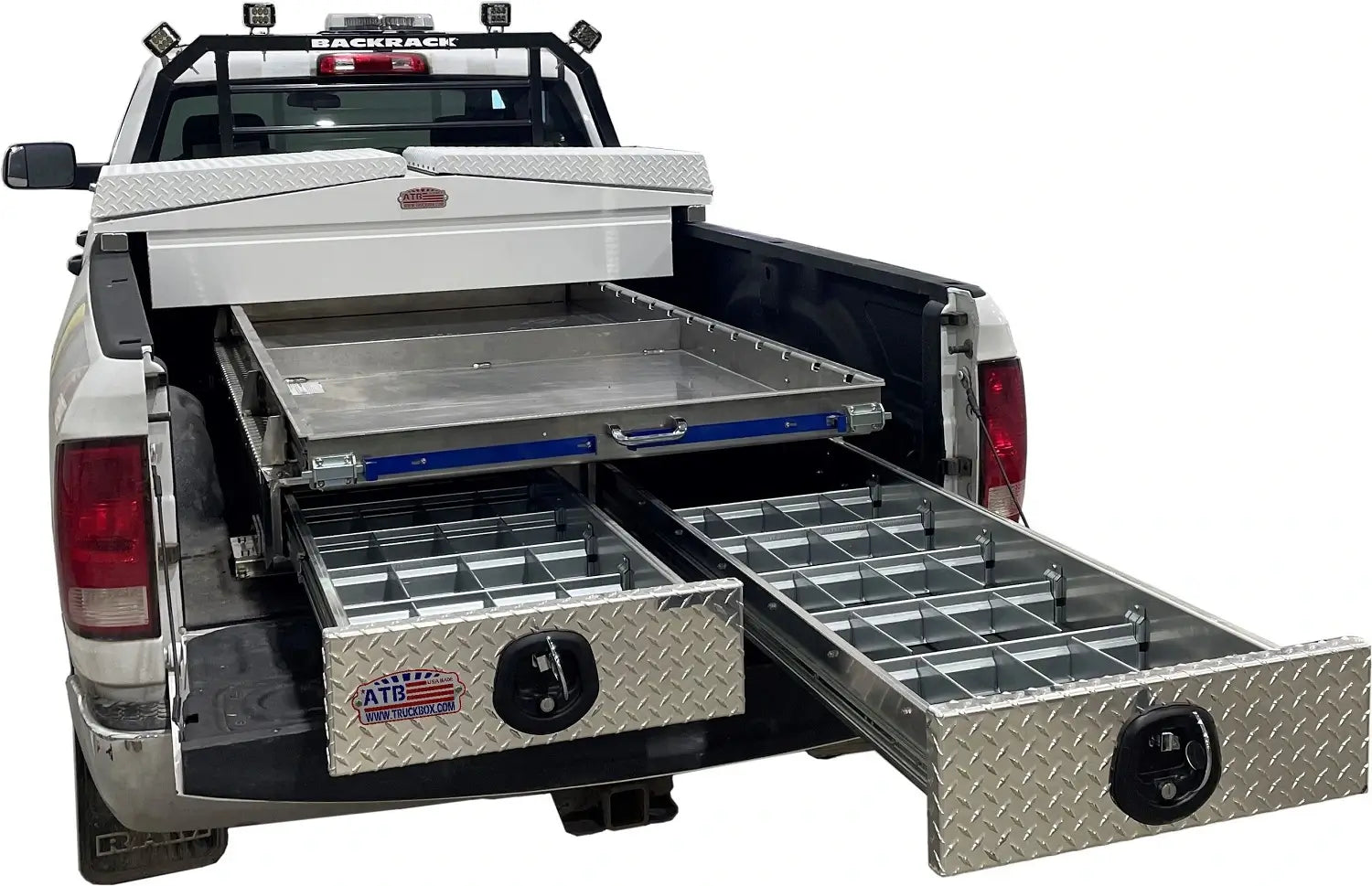 ATB Truck Bed Slide Out Double Drawer Storage Box center view on truck bed