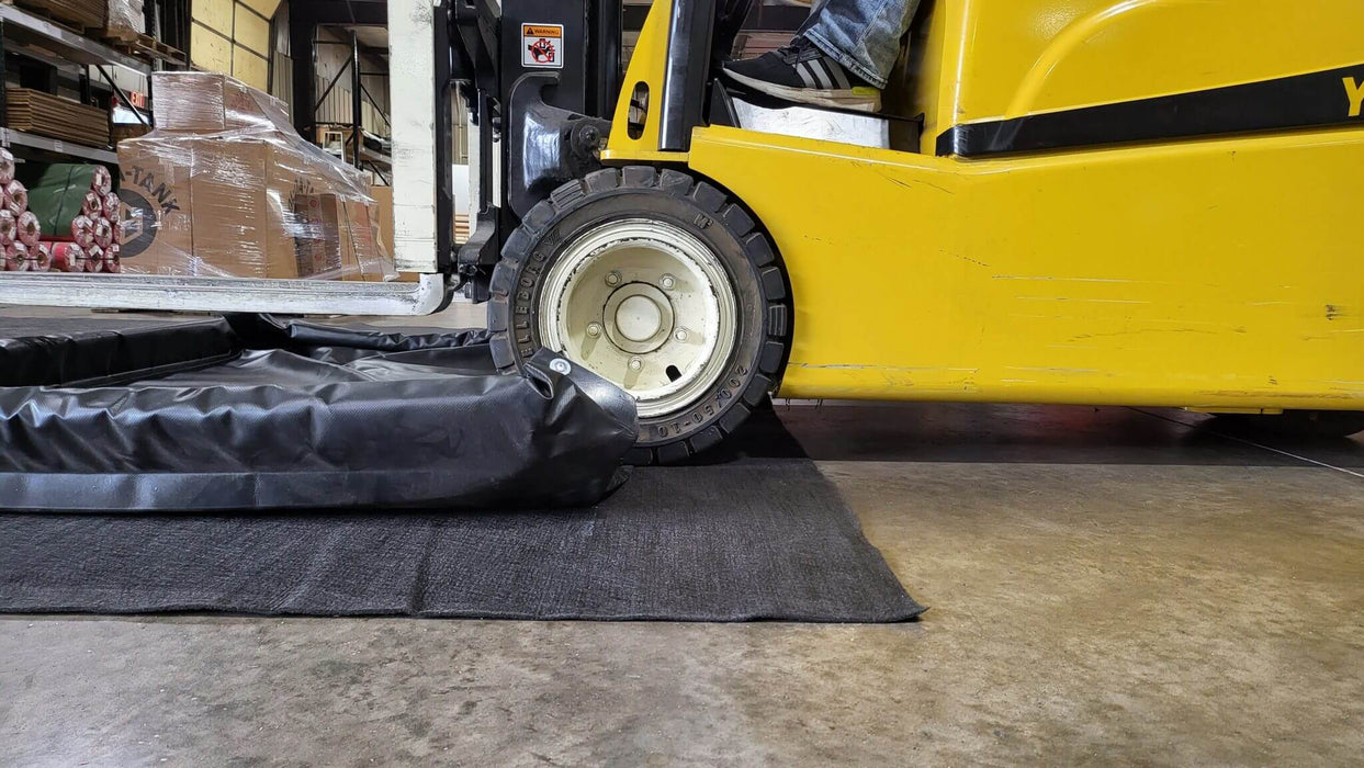 Fol-Da-Tank FOL-DA-DAM Portable Type GF Foam Walls Containment Basins under the forklift truck for testing