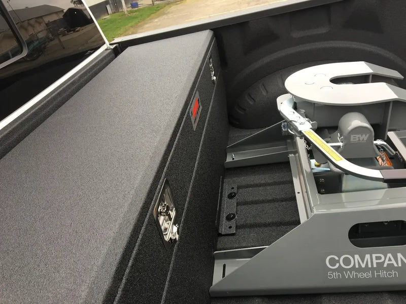 Fuelbox Fuel Tank Tool Box Combo in truck bed with 5th wheel