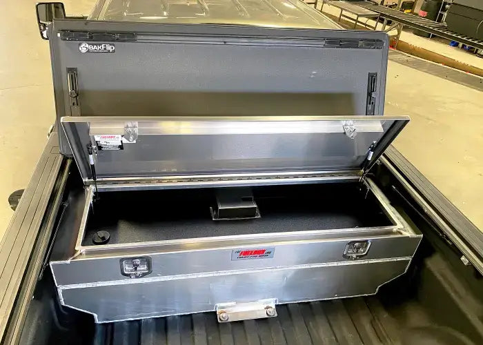 Fuelbox FTC70T under tonneau fuel tank toolbox combo with open lid