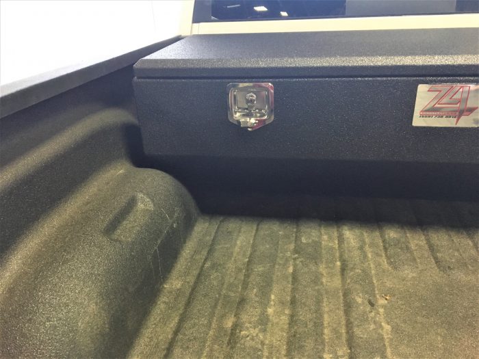 Fuelbox Utility Chest Box Powder Coat in truck bed closeup