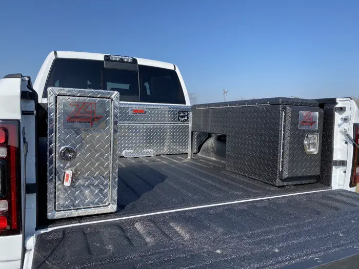 Fuelbox Wheel Well Toolbox diamond plate in truck bed