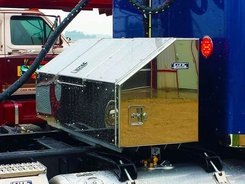 Iconic behind cab tool box side view closeup