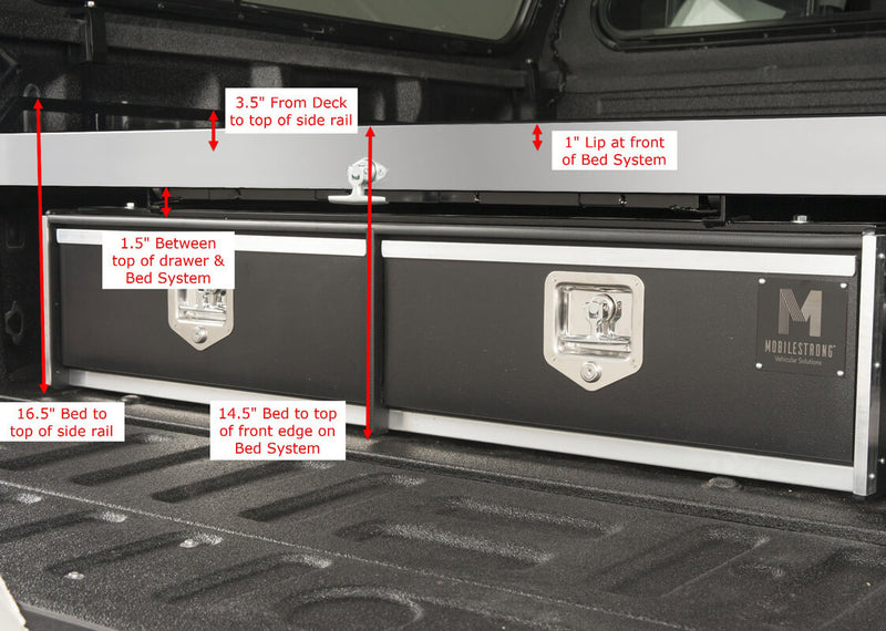 Mobile Strong HDP Truck Box with bed slide and dimensions