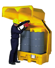 Ultra Hard Top Spill Pallet P2 Gullwing opened pouring liquid