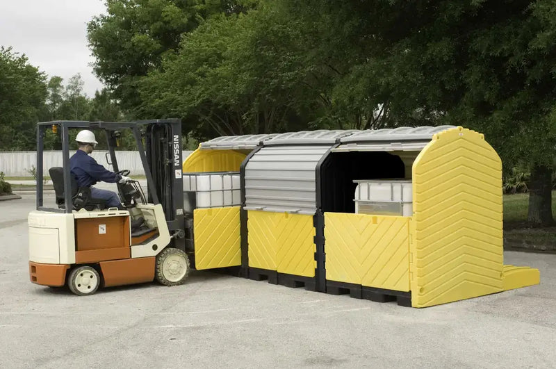 Ultratech Modular IBC Spill Pallet 3 tank hard top forklift loaded