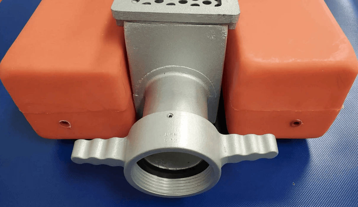 Fol-Da-Tank Self-Leveling Polyethylene Float Dock Strainer close up view of flange