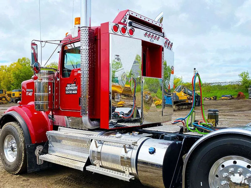 Iconic Angled Stainless Steel Headache Rack red truck