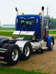 Iconic behind cab tool box on blue semi truck