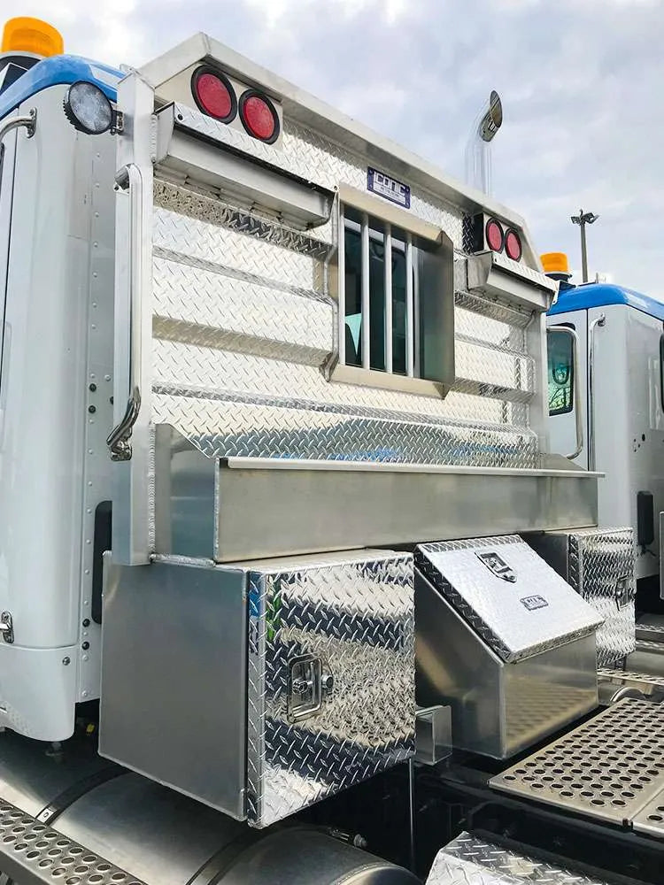 Iconic Flat Headache Rack on semi truck close up