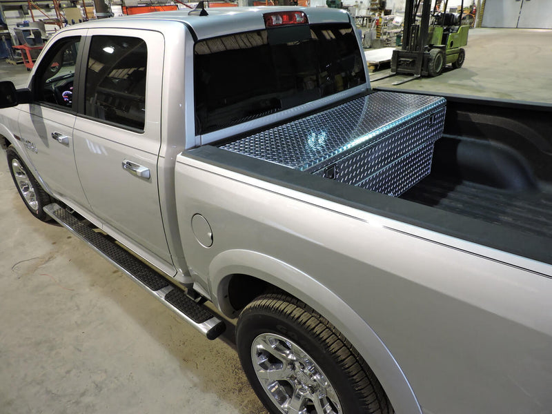 ATTA Diesel Auxiliary Tank Toolbox Combo Dodge ECO 1500 in truck from left side